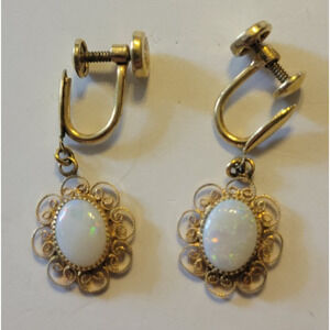 Vtg Carla Earrings Gold Opal Filigree 1/20 12K GF Dangle Screw-Back Jewelry